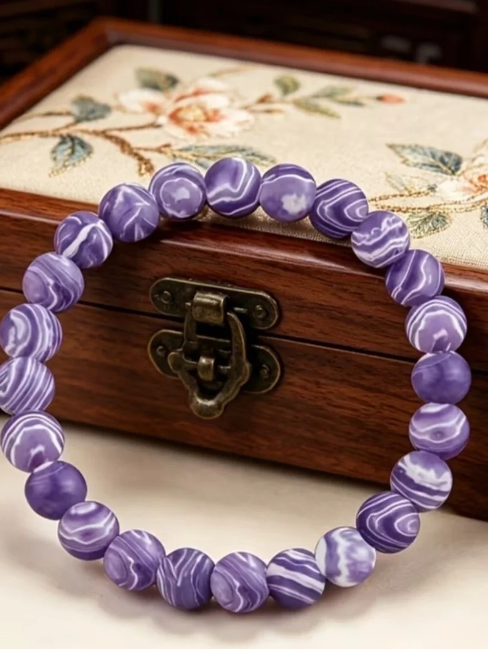 Purple Bead Stretch Bracelet - Women's Fashion Jewelry